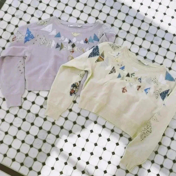 NWT Dannijo Butter Patchwork Cropped Sweatshirt Cream XS - Picture 3 of 4
